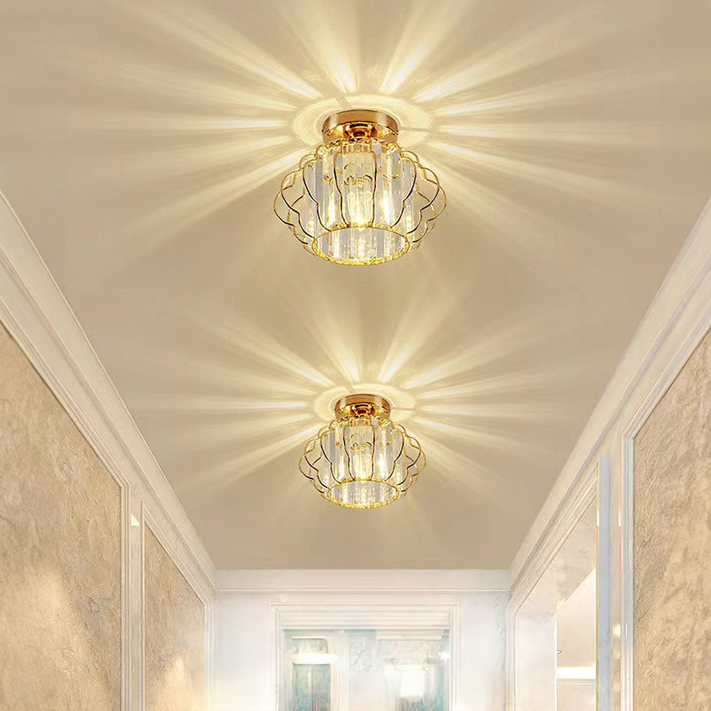 Gold Crystal Flush Ceiling Light