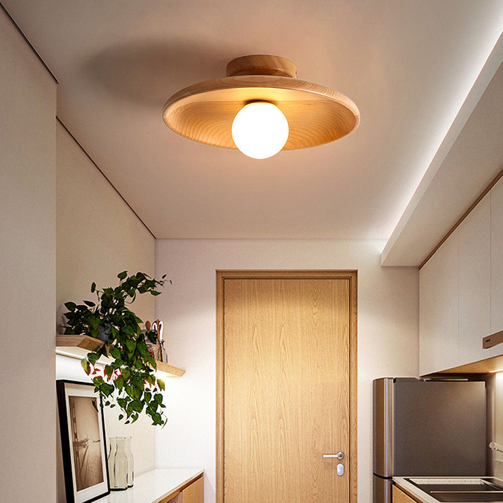 Wood Accent Round Ceiling Light