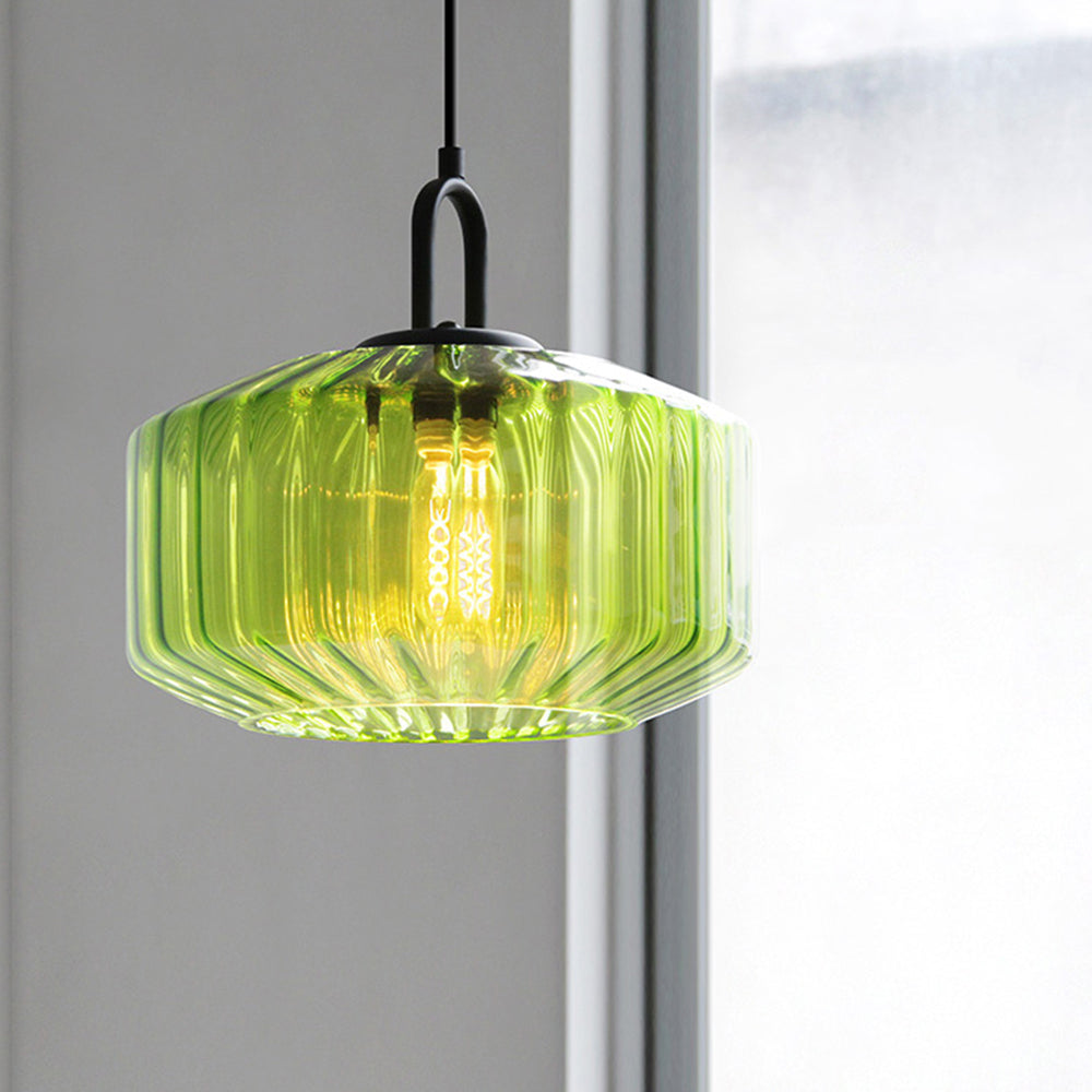 Retro Ribbed Glass Pendant