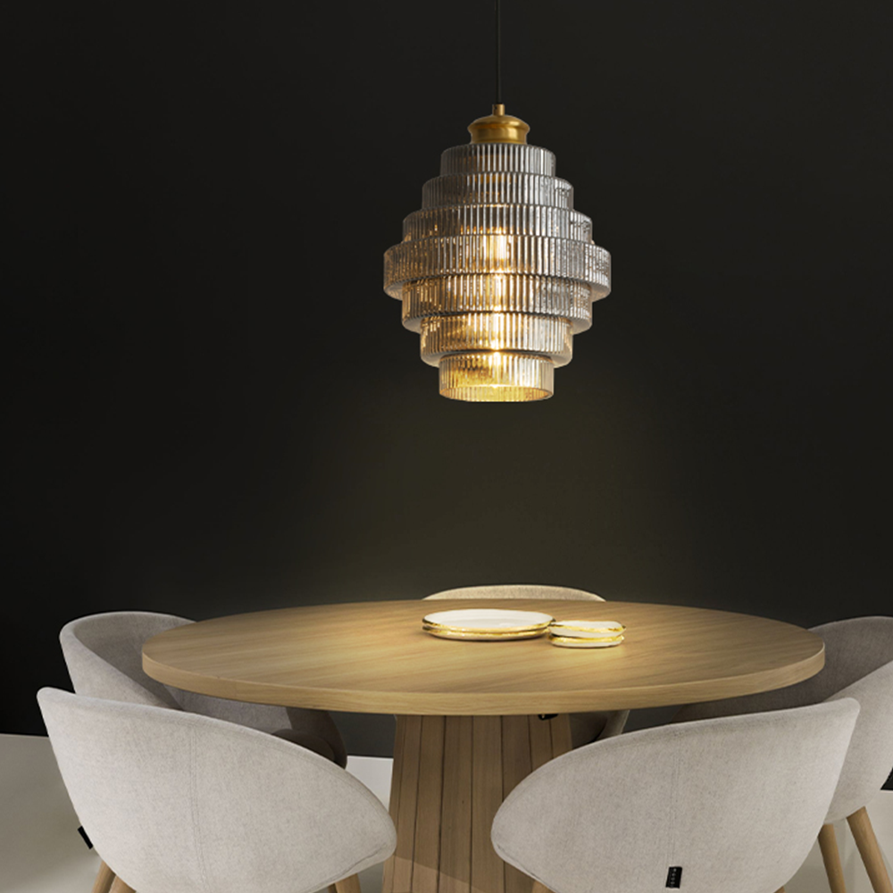 Antique Ribbed Brass Pendant Light