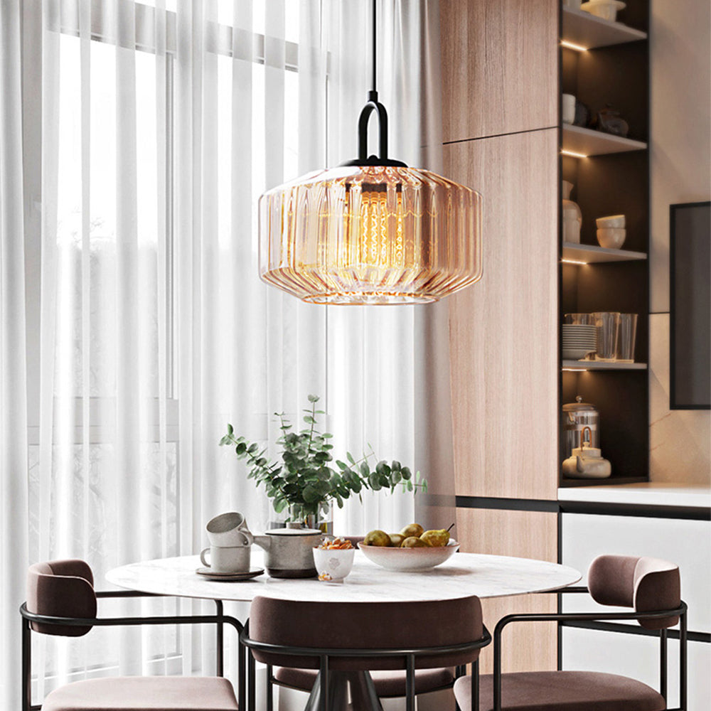 Retro Ribbed Glass Pendant