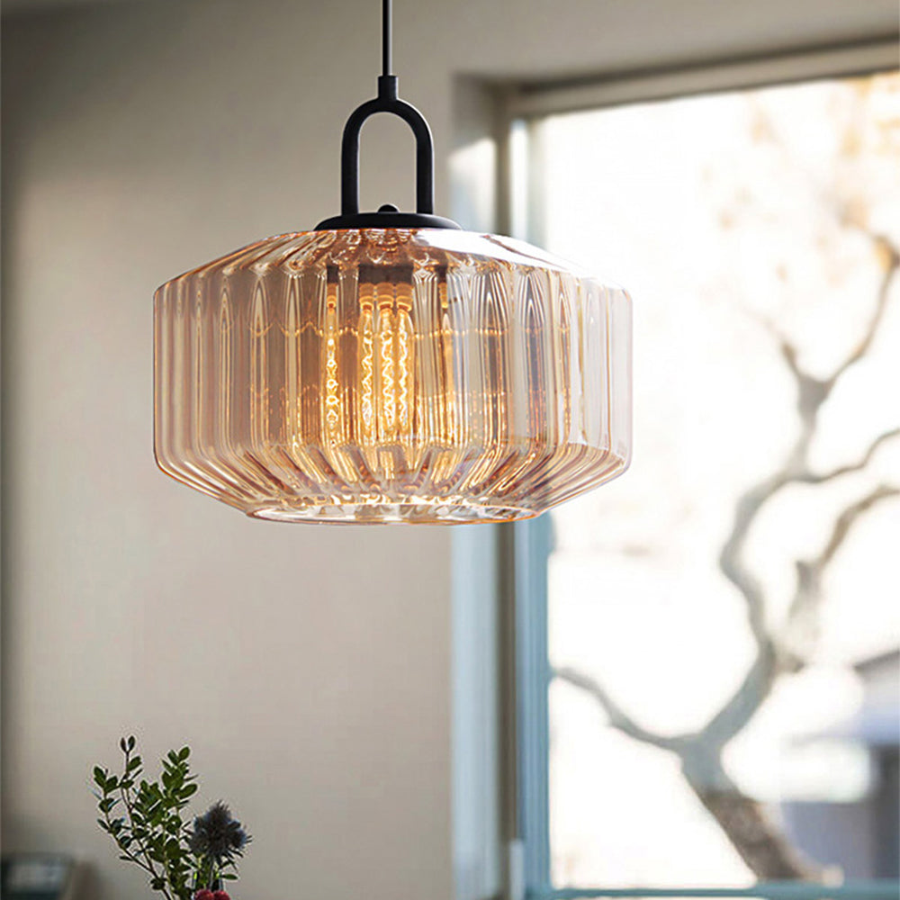 Retro Ribbed Glass Pendant