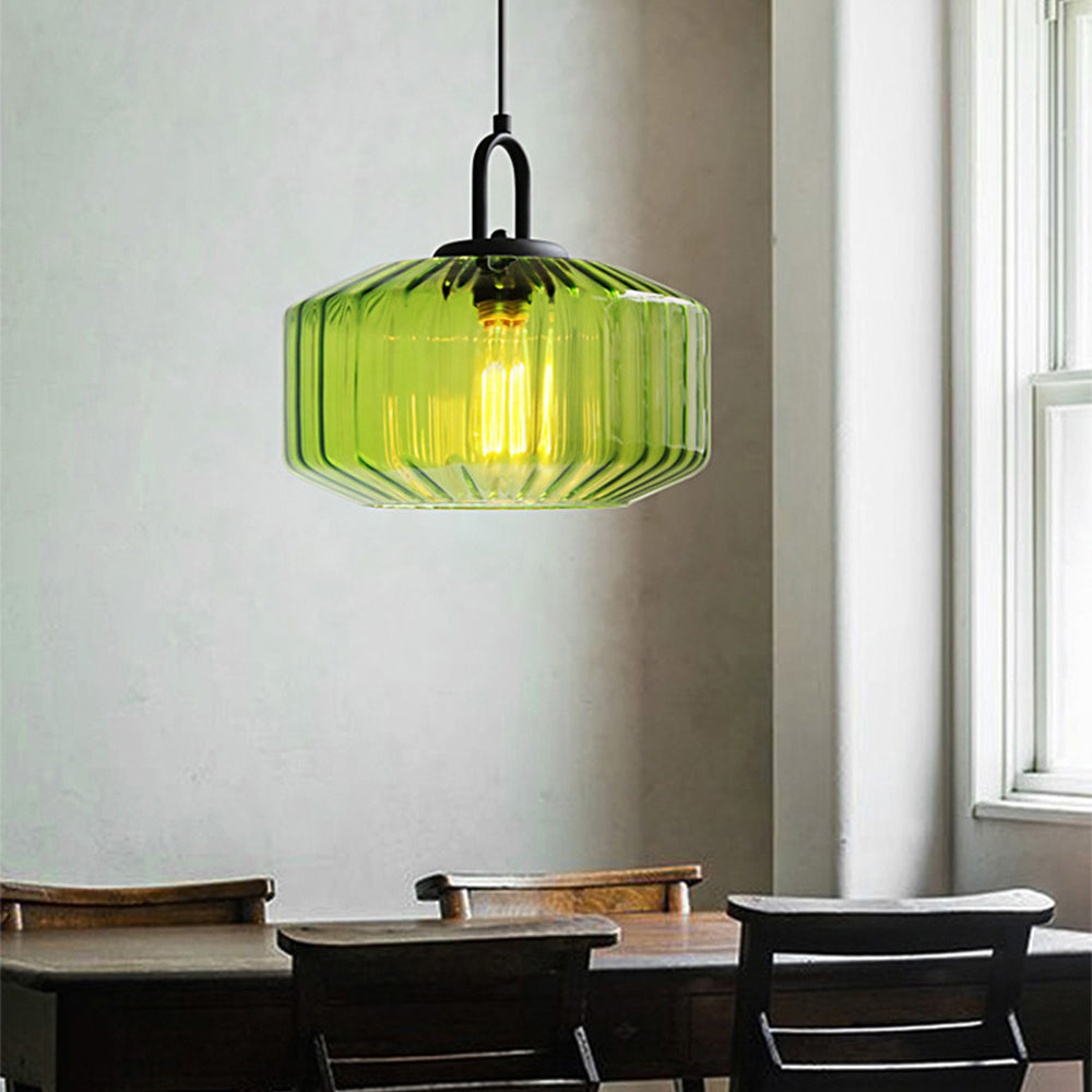 Retro Ribbed Glass Pendant