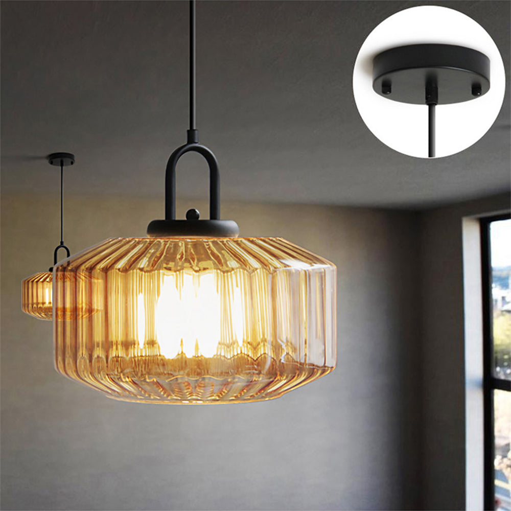 Retro Ribbed Glass Pendant