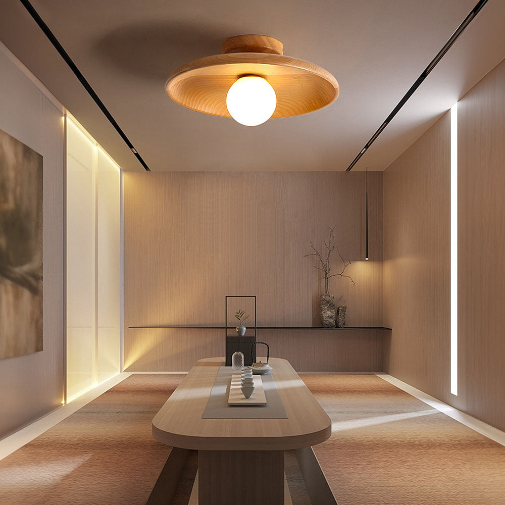 Wood Accent Round Ceiling Light