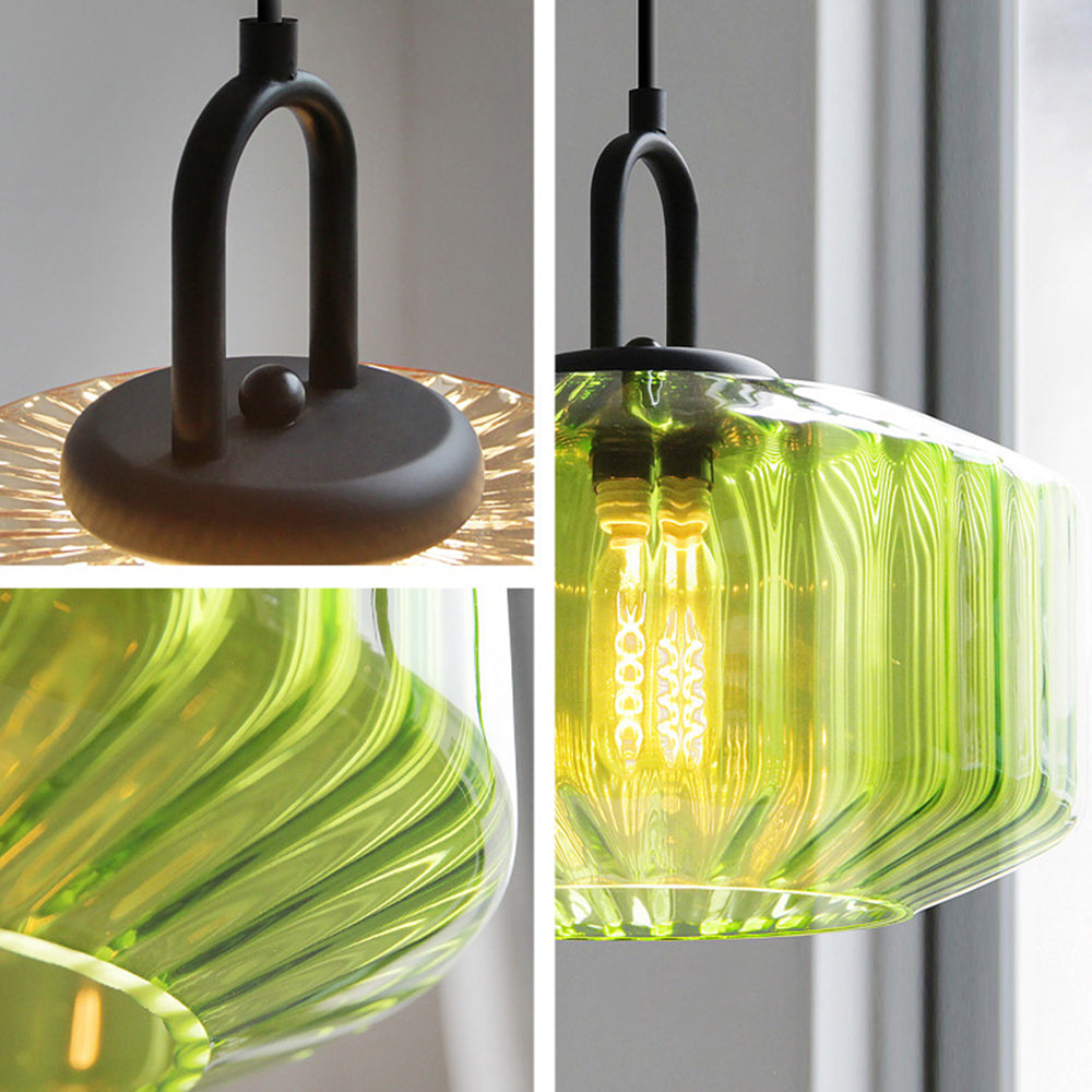 Retro Ribbed Glass Pendant