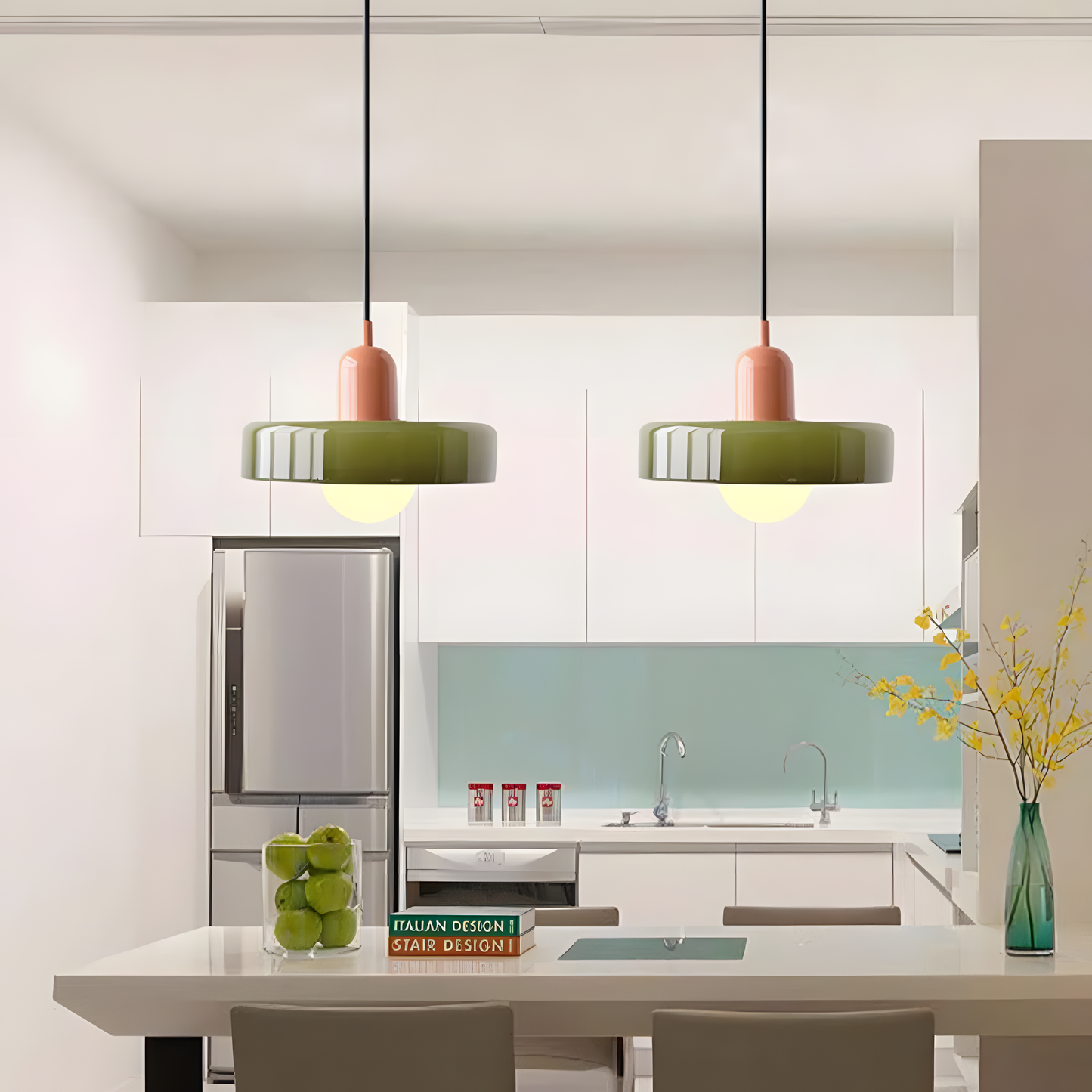 Colorful Glass Pendant Lamp in Art Deco Style