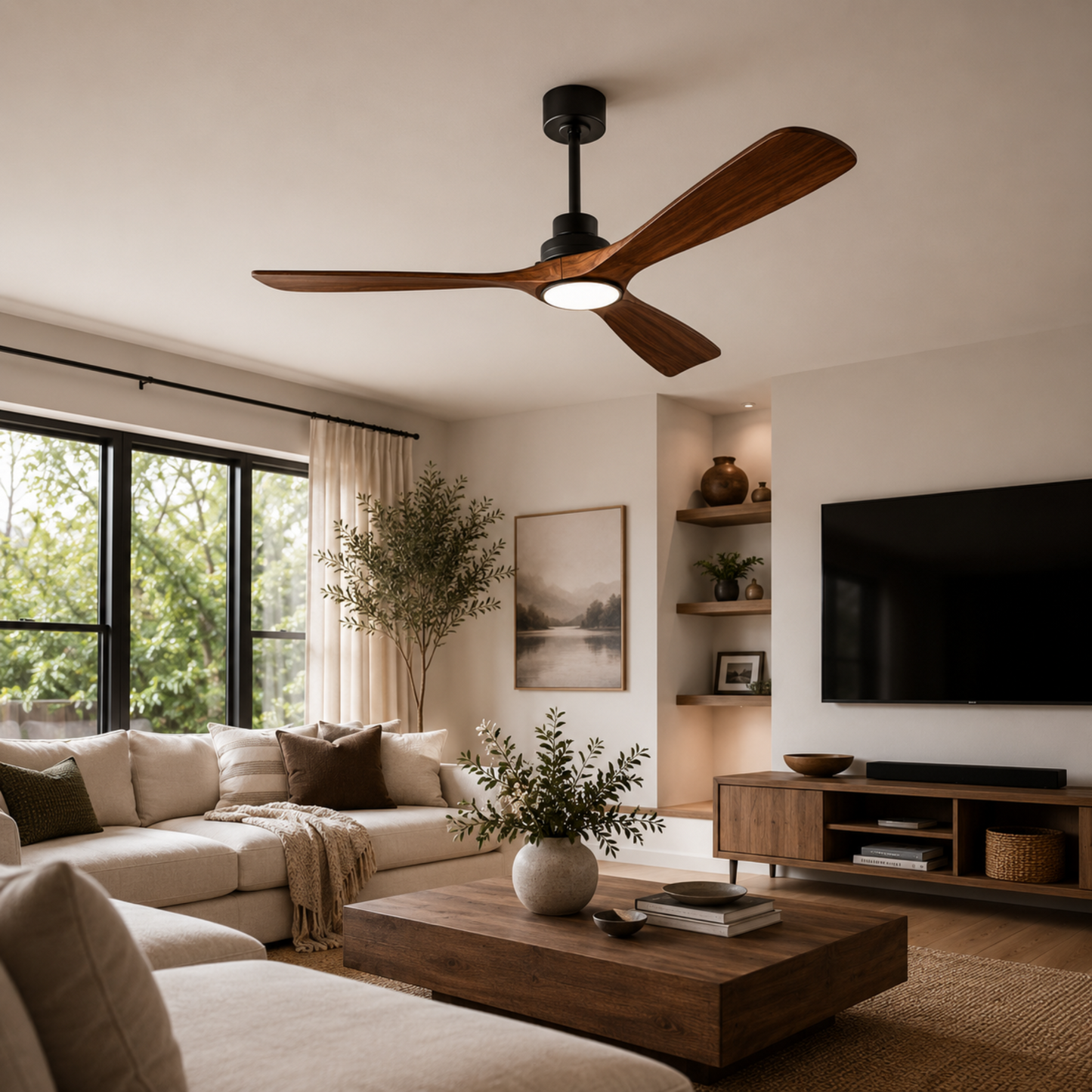Modern Wooden Blade Ceiling Fan Light