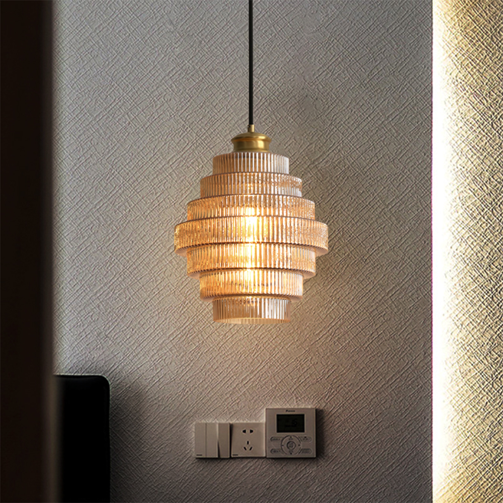 Antique Ribbed Brass Pendant Light