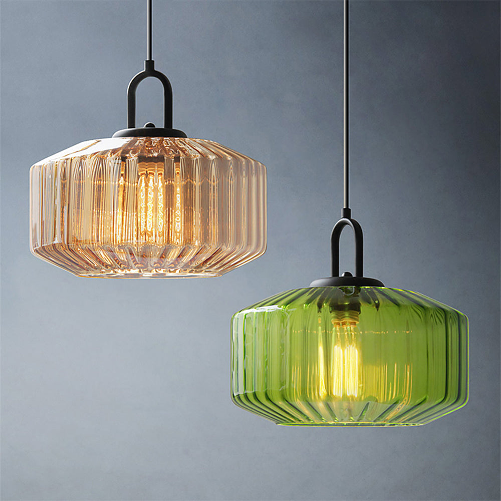 Retro Ribbed Glass Pendant