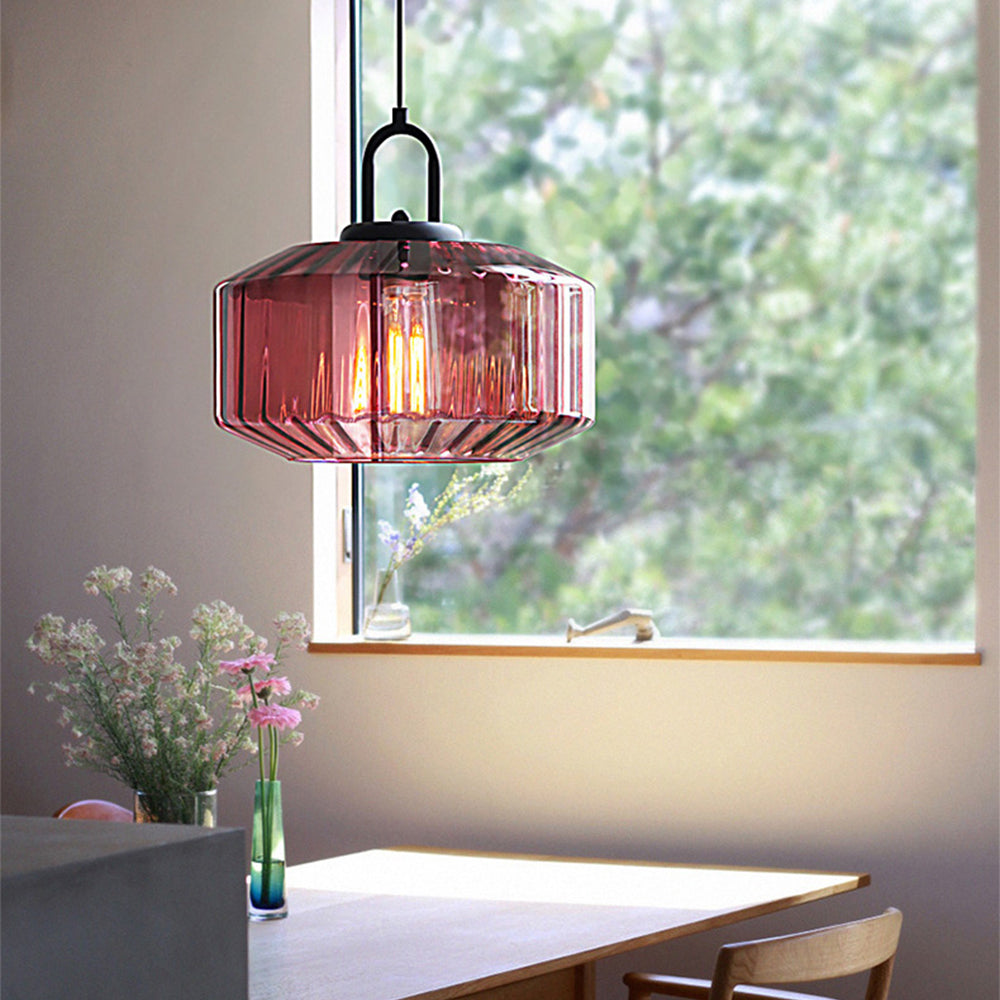 Retro Ribbed Glass Pendant
