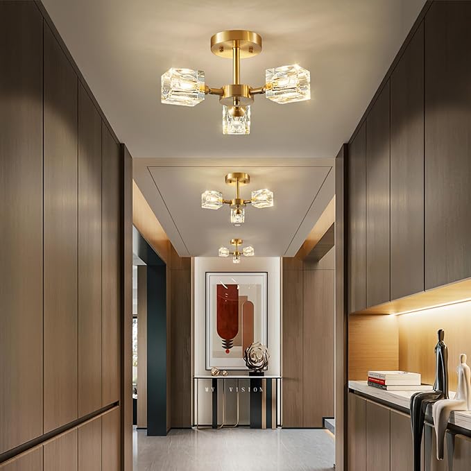 Crystal Drop Gold Bedroom Light