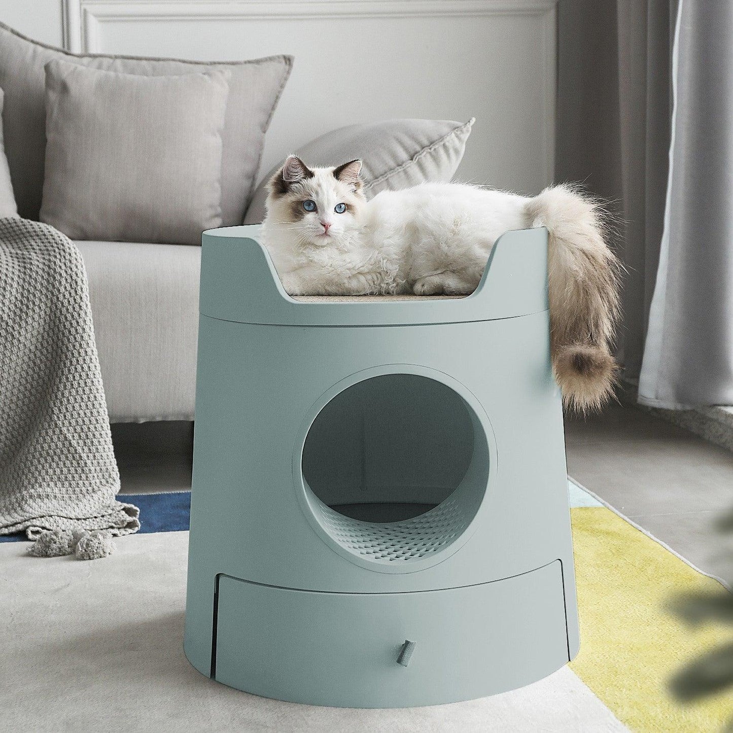 2-in-1 Kattenbak met Gratis Krabmat – Kasteeldesign