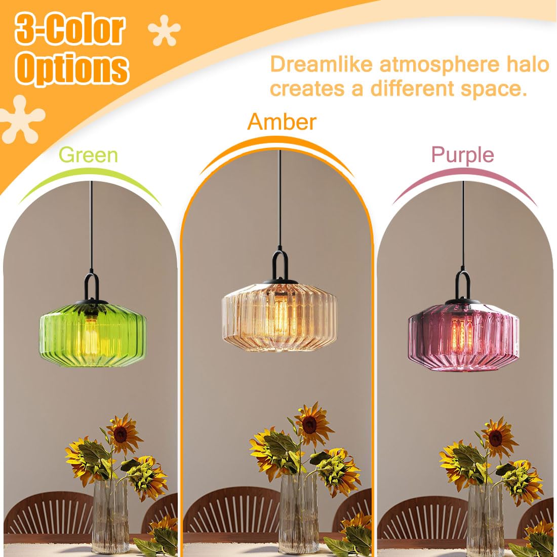 Retro Ribbed Glass Pendant