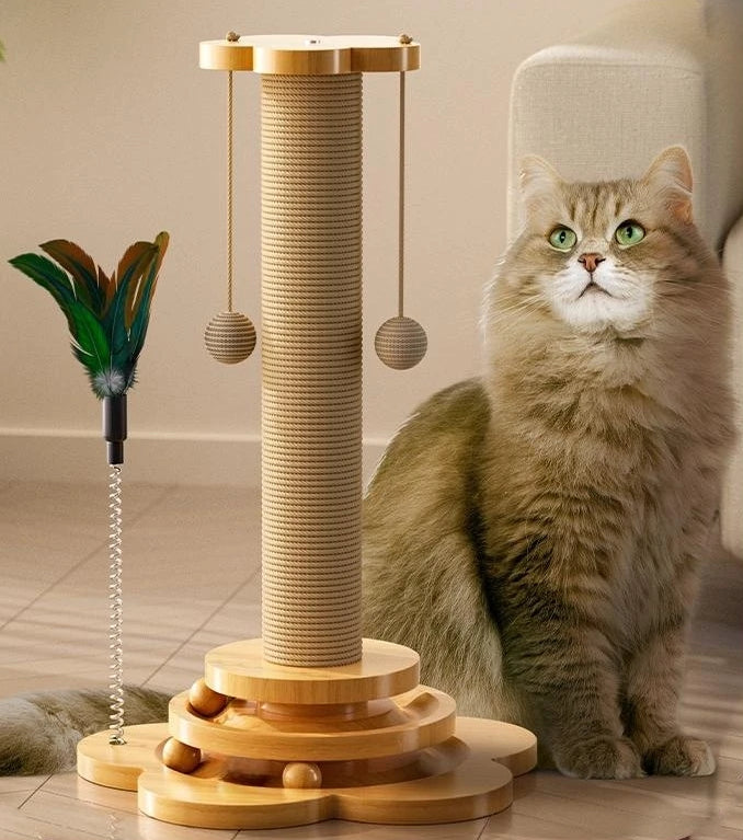 Natuurlijke Houten Krabpaal met Speelgoed voor Katten