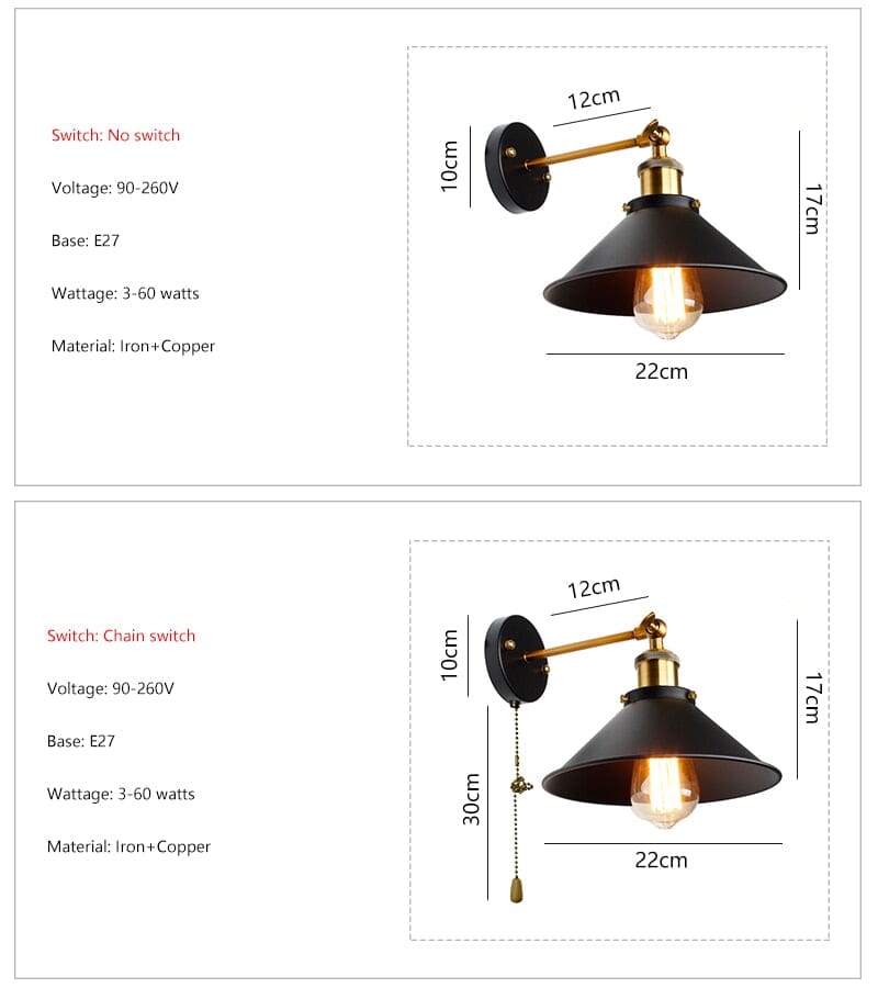 Retro Adjustable Wall Lamp with Switch