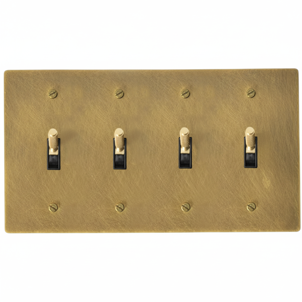 Halverin Vintage Solid Brass 4-Gang Toggle Switch