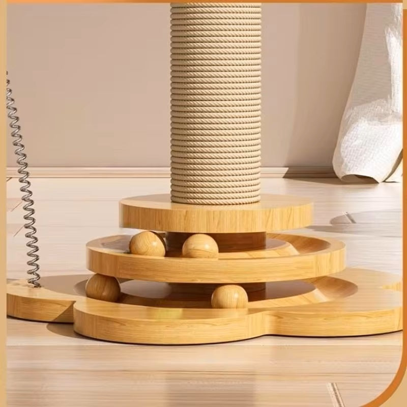 Natuurlijke Houten Krabpaal met Speelgoed voor Katten