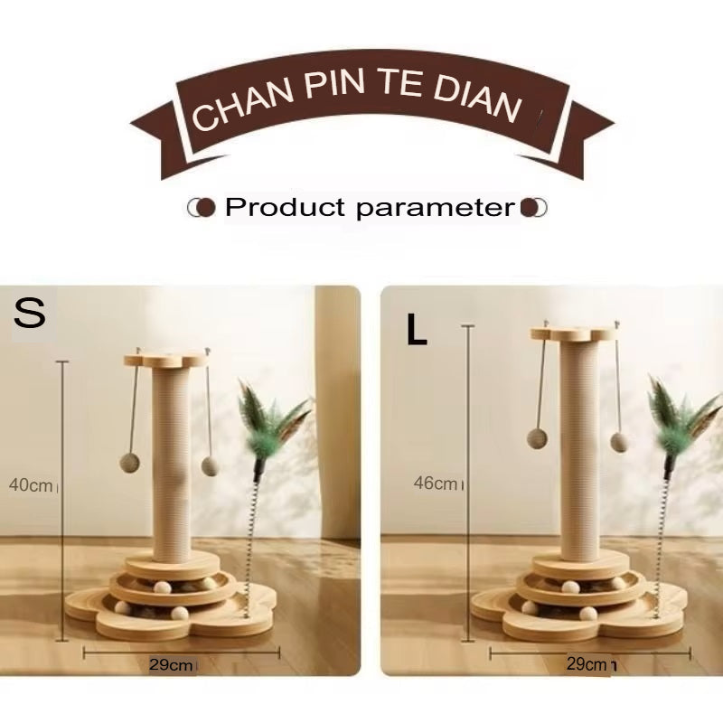 Natuurlijke Houten Krabpaal met Speelgoed voor Katten