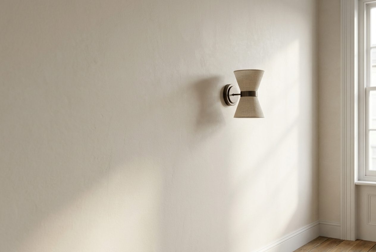 Bronze and linen wall light casting a soft glow