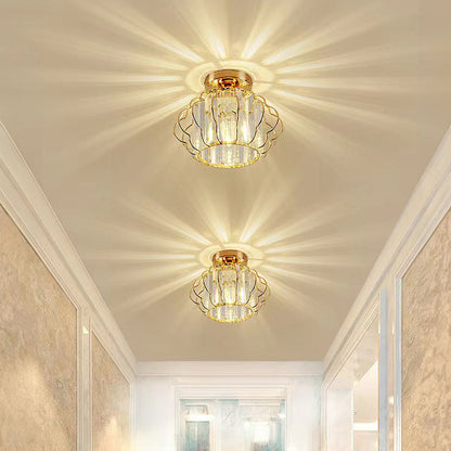 Gold Crystal Flush Ceiling Light