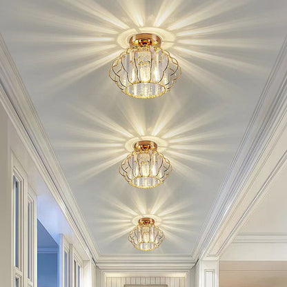 Gold Crystal Flush Ceiling Light