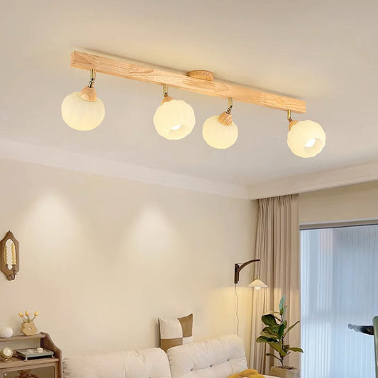 Minimalist Cream and Wood Ceiling Spotlight