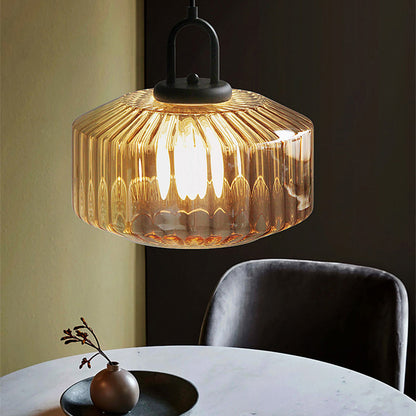 Retro Ribbed Glass Pendant