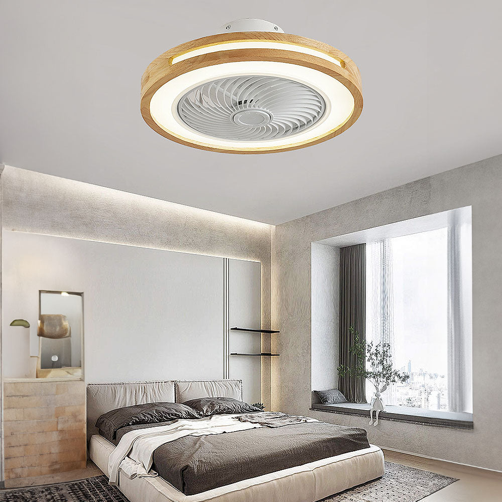 Modern Round Wood LED Ceiling Fan Light