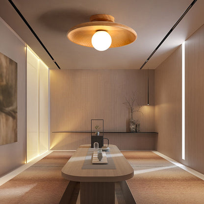 Wood Accent Round Ceiling Light