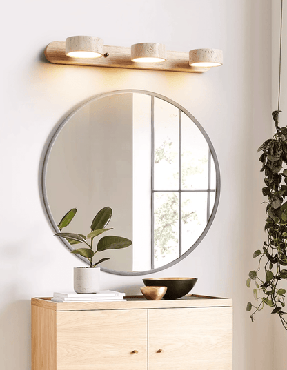 Wood and travertine wall light