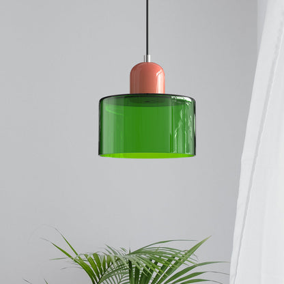 Small Glass Pendant Lamp in Bauhaus Style