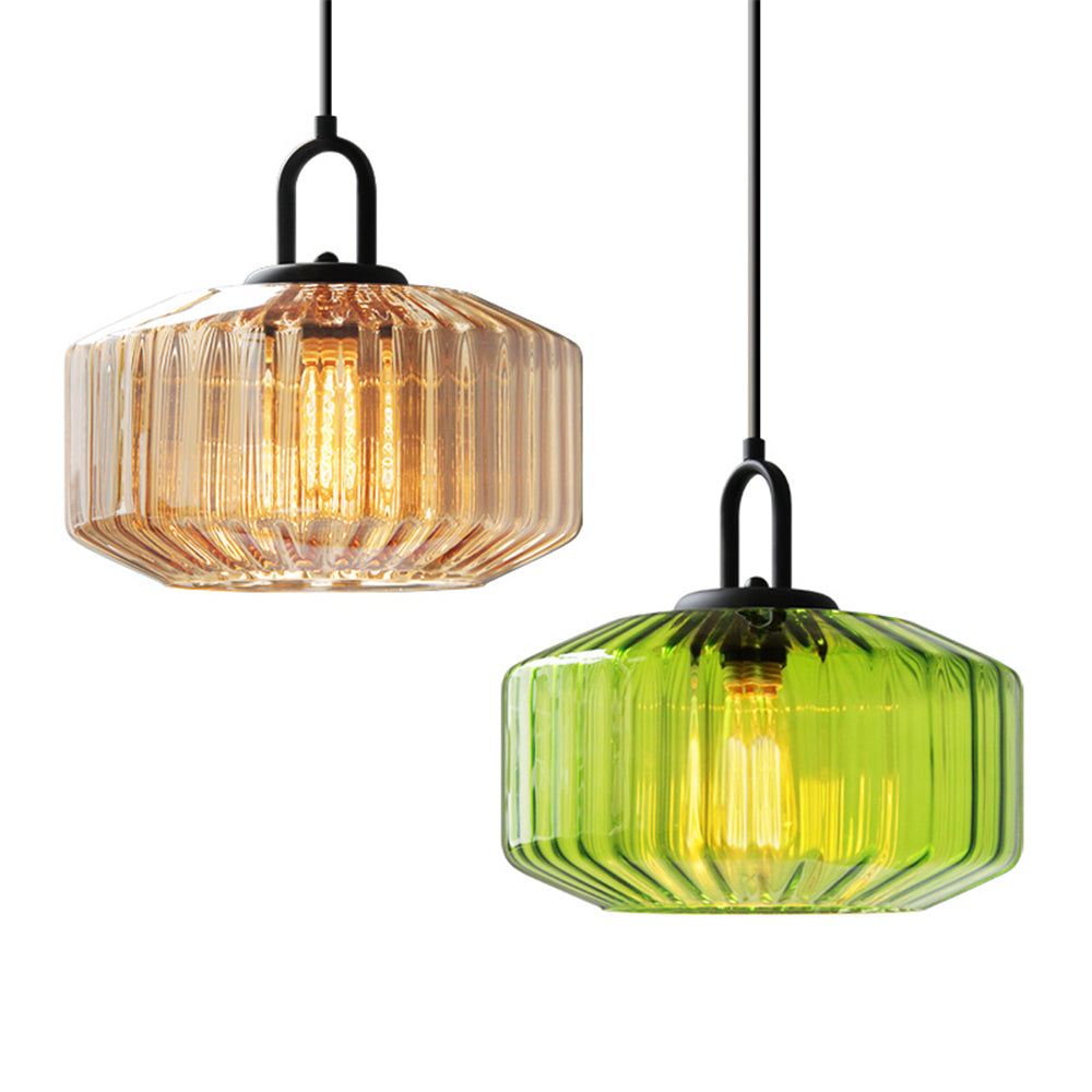 Retro Ribbed Glass Pendant