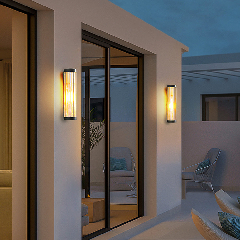 Modern Semi-Cylindrical Metal/Glass Outdoor Wall Lamp