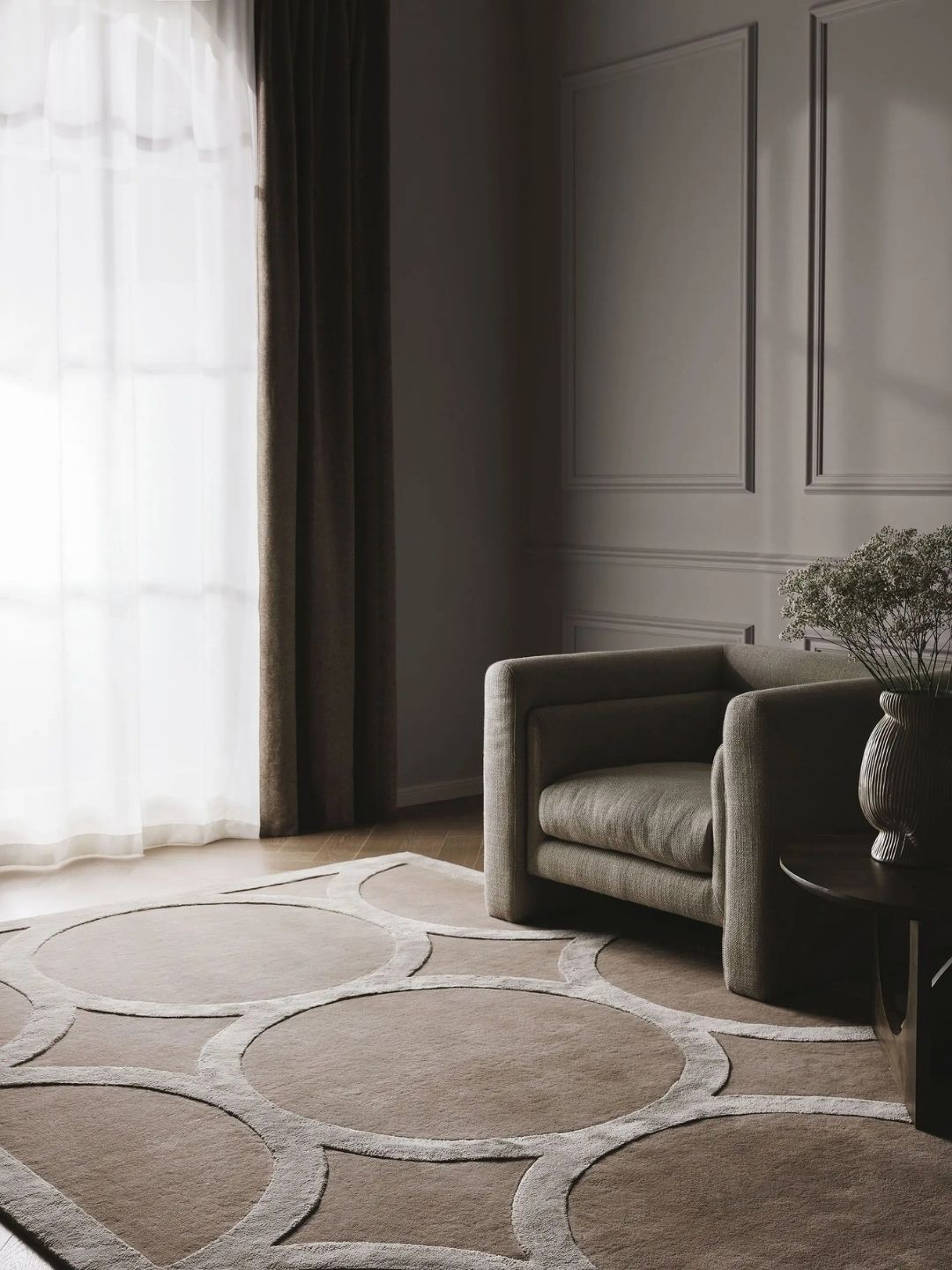 Modern wool rug for living room cream
