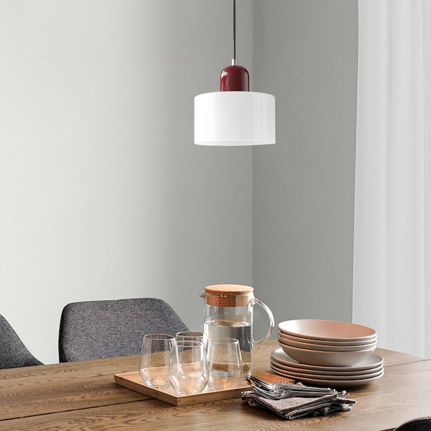 Small Glass Pendant Lamp in Bauhaus Style