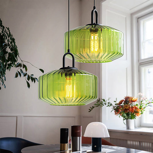 Retro Ribbed Glass Pendant