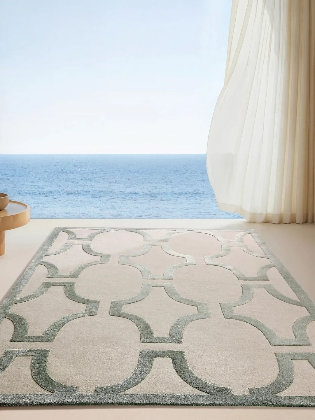 Cream wool rug living room design