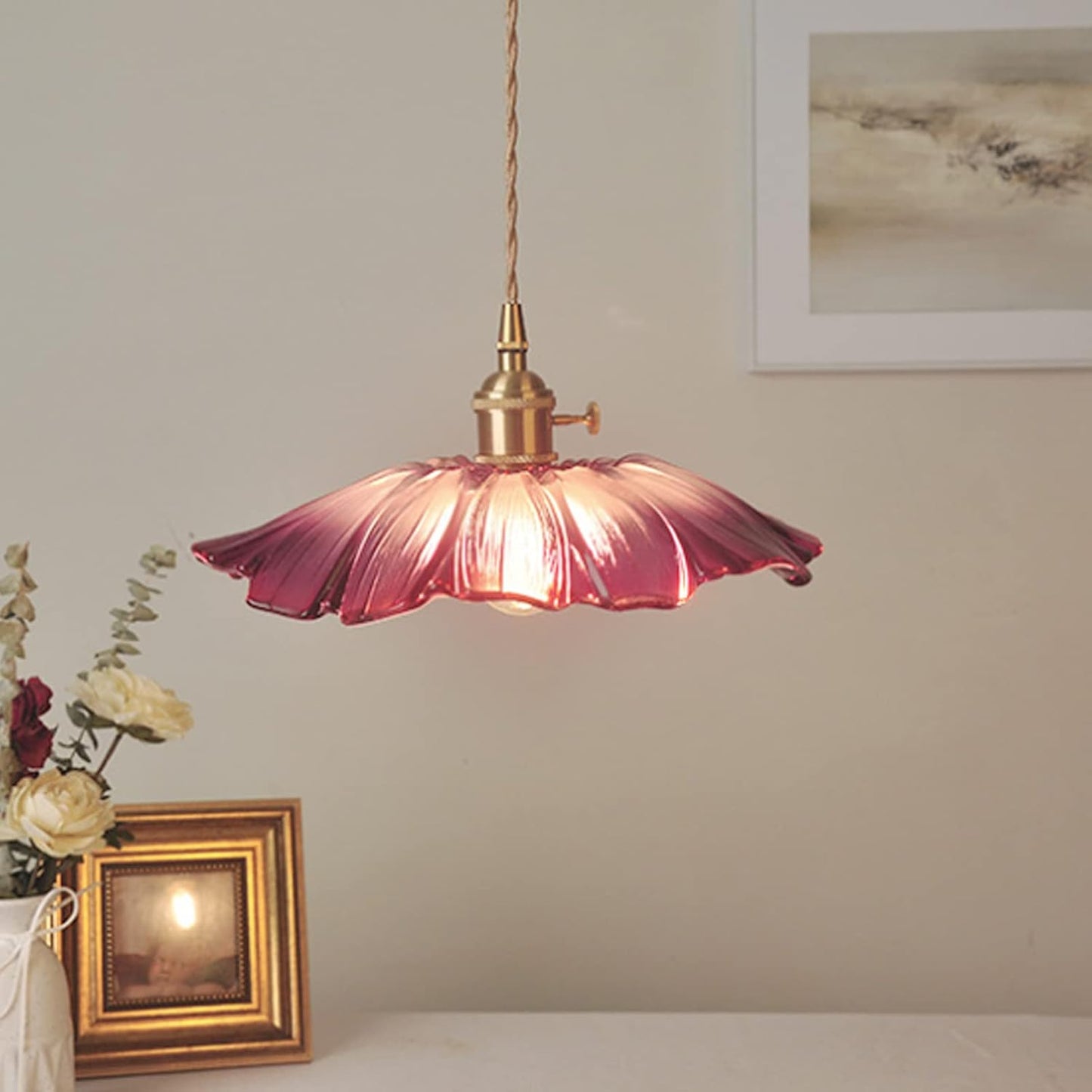 Retro Flower Glass Pendant Light