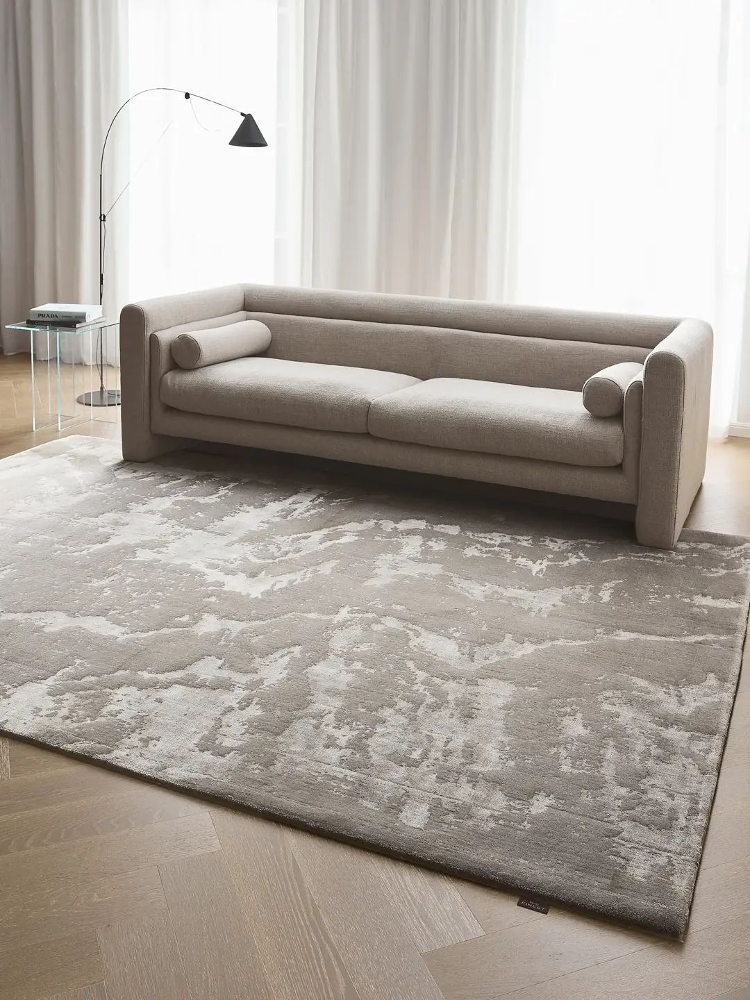 Grey viscose rug living room
