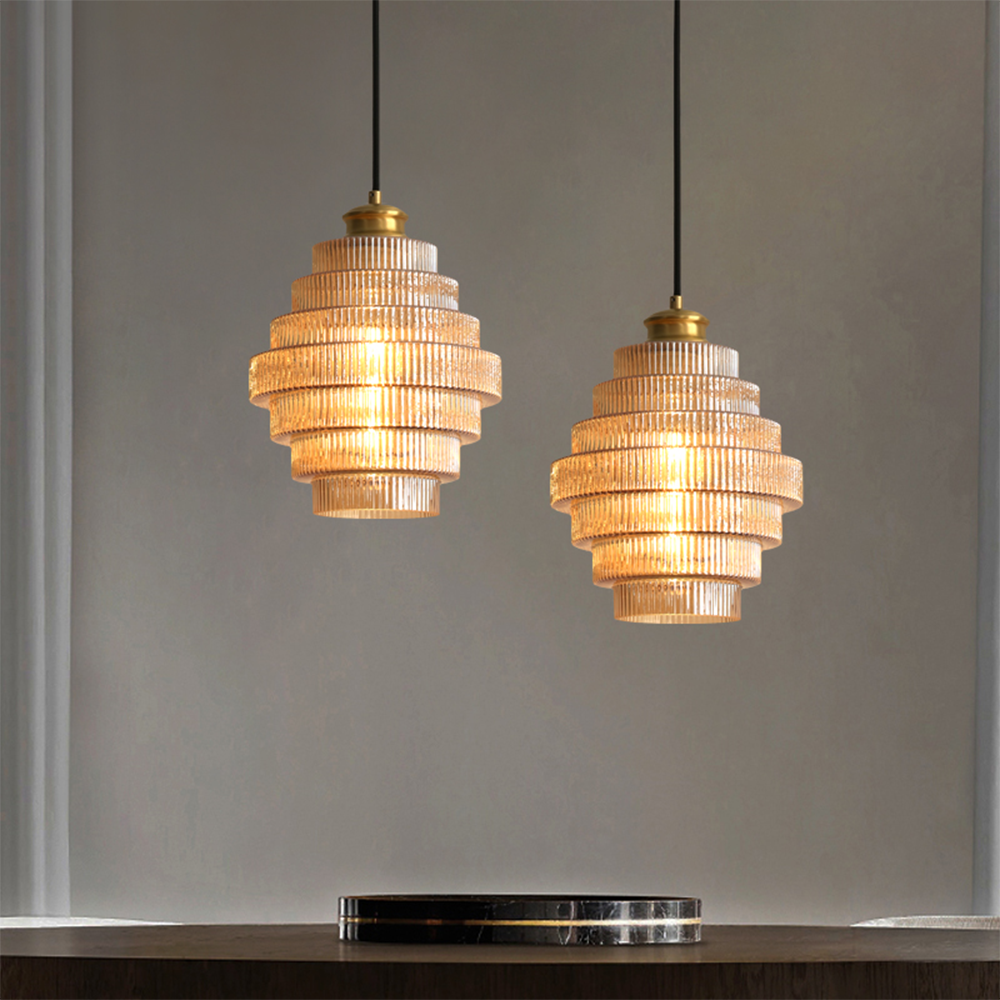 Antique Ribbed Brass Pendant Light