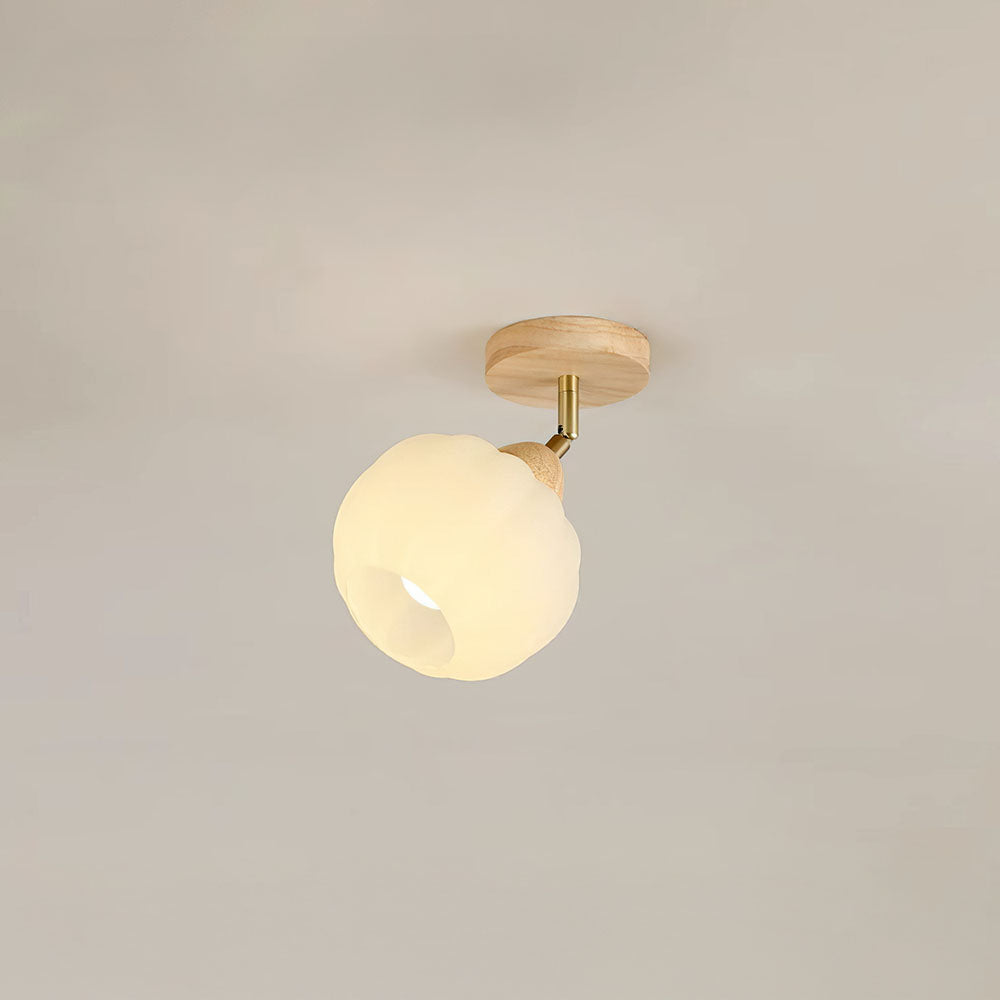 Minimalist Cream and Wood Ceiling Spotlight