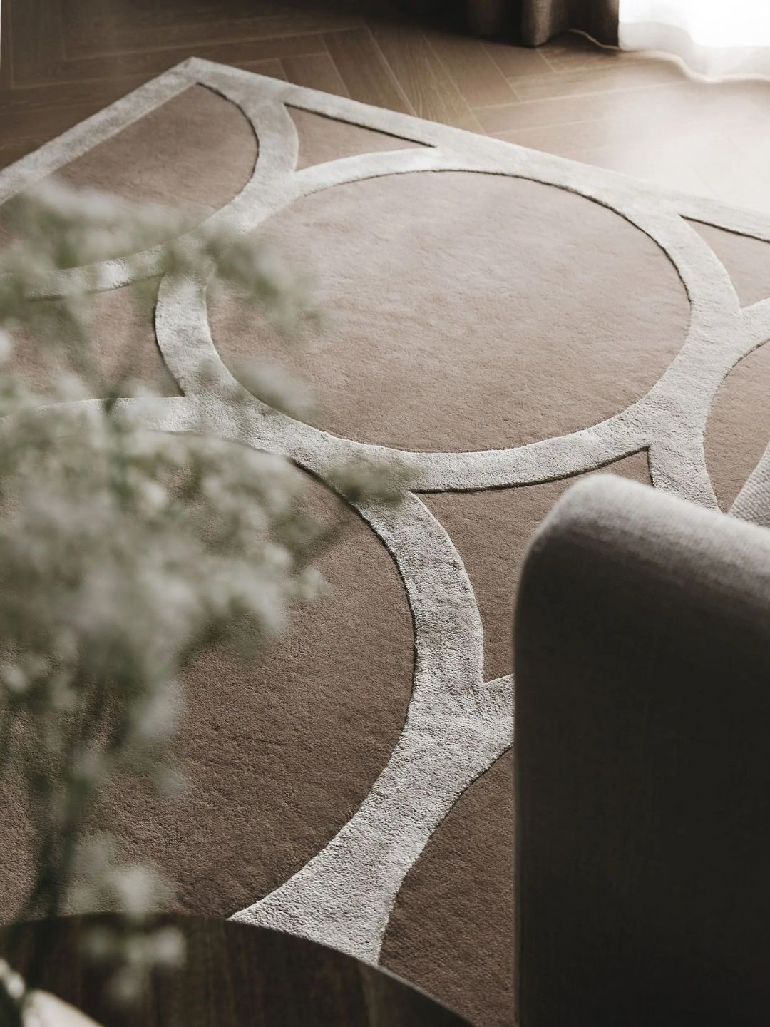 Modern wool rug for living room cream