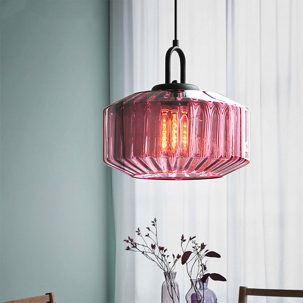 Retro Ribbed Glass Pendant