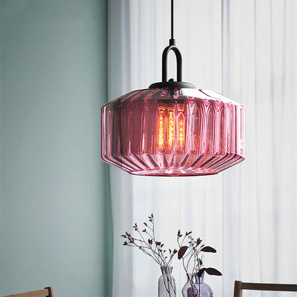 Retro Ribbed Glass Pendant