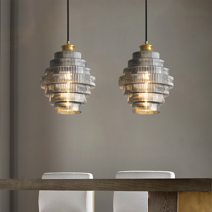 Antique Ribbed Brass Pendant Light