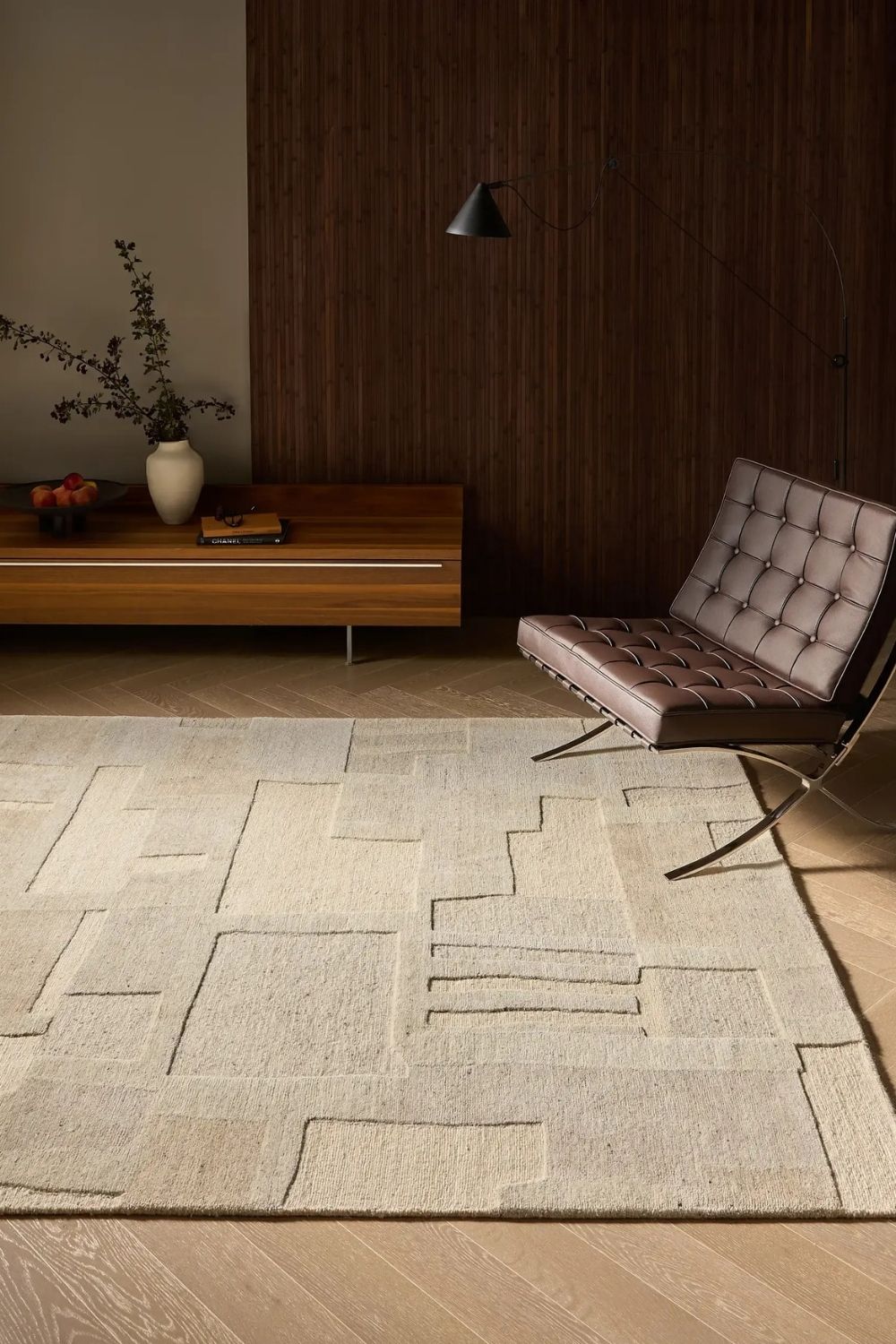 Beige hand-knotted wool rug