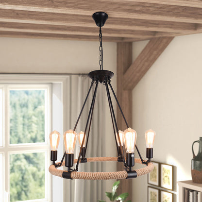 Rustic Rope Wheel Chandelier