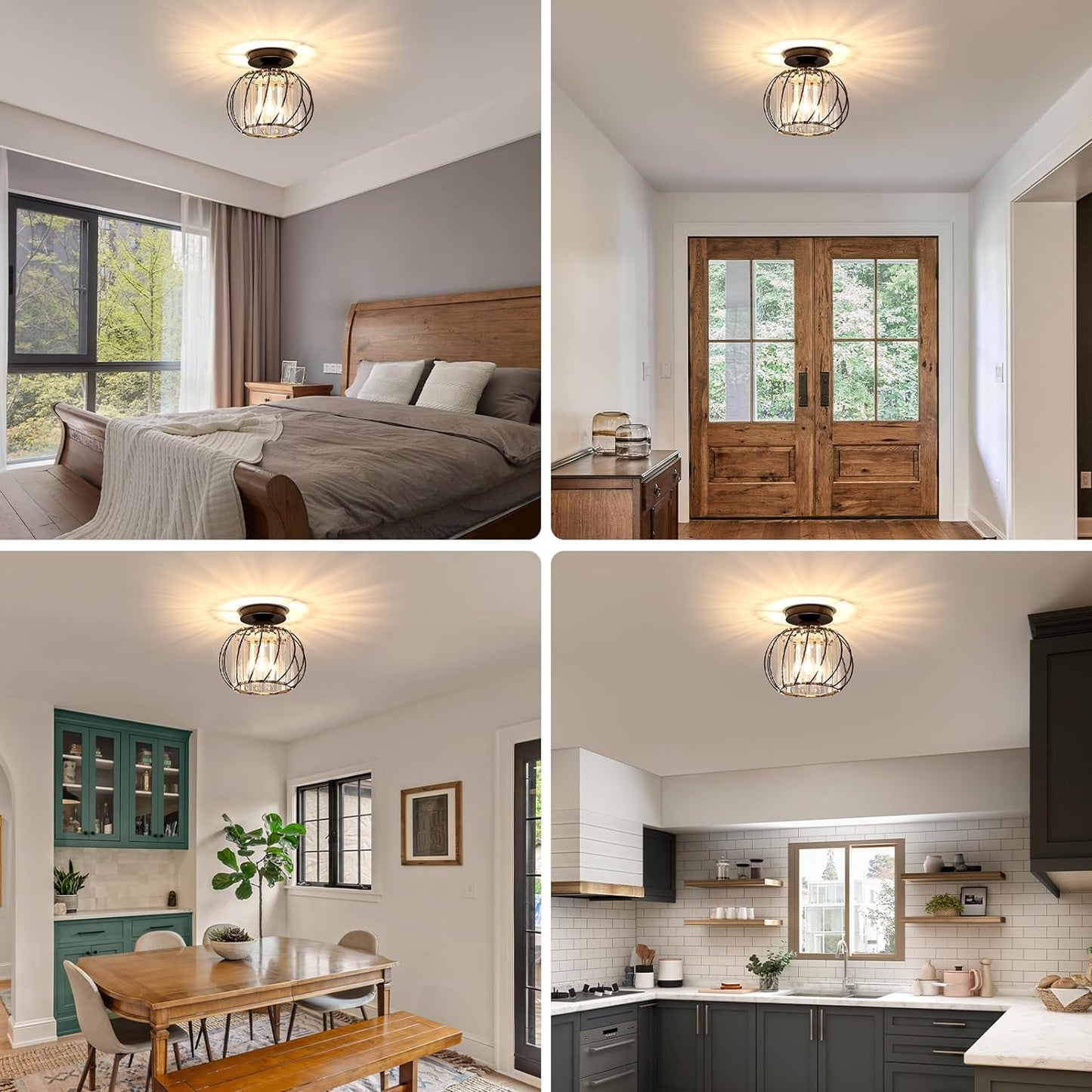 Black Ceiling Light with Glass Shade