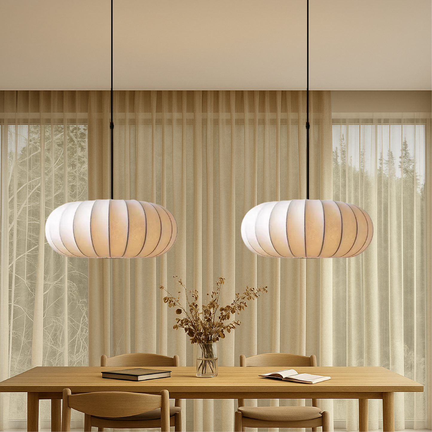 Elegant silk pendant lamps